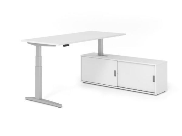 Hammerbacher Schreibtisch XBHM19, 180x80cm, Platte: Weiß, 25mm dick, C-Fuß Gestell Silber, Höhe: 65 - 129 cm, Ahorn, SB/W/S/W/W, VXBHM19SB/W/S/W/W