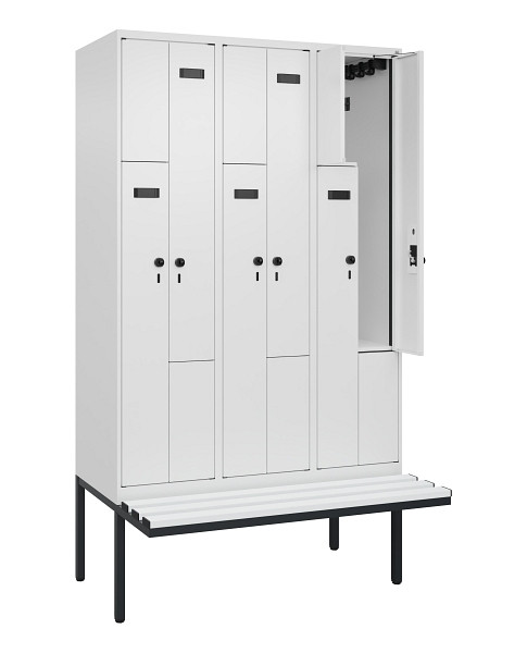 C+P Z-Spind Evolo PLUS, Bank, 6 Fächer, 2120x1200x815mm, 9016/9016, Drehriegel, Material Sitzfläche Kunststoff, 0490437-326 S10074
