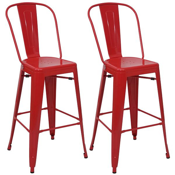 Mendler 2er-Set Barhocker HWC-A73, Barstuhl Tresenhocker mit Lehne, Metall Industriedesign, rot, 70815