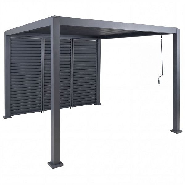 Mendler Pergola HWC-P65 mit 3x Lamellenwand, Terrassenüberdachung Garten Lamellen-Pavillon, 10cm-Alu-Gestell 3x3m, anthrazit, 119510+119511+119512+3x119518