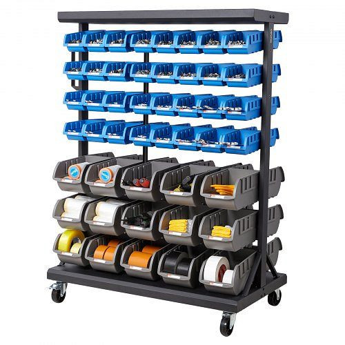 VEVOR Fahrregal mit 94 Stapelboxen, Mobiler Organizer 7 Ebenen, 900x500x1245mm, doppelseitig, für Werkstatt & Lager, KYDWLJ393548YGW1Q001V0
