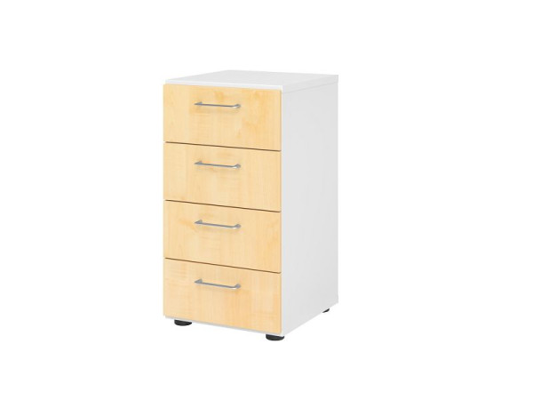 Hammerbacher Schubladenschrank 2OH, 4 Schübe 924S4 BS, Korpus: Weiß / Front: Ahorn, 40x41,7x74,8 cm (BxTxH), 4 Schubkästen, Metallgriff BS, V924S4/W/3/BS