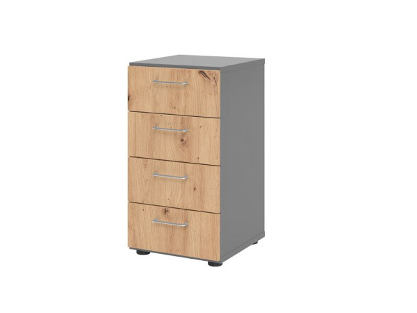 Hammerbacher Schubladenschrank 2OH, 4 Schübe 924S4 BS, Korpus: Graphit / Front: Asteiche, 40x41,7x74,8 cm (BxTxH), Metallgriff, V924S4/G/R/BS