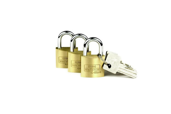 BURG-WÄCHTER 3er Set - Zylinder-Vorhangschloss Trio 222 30 GL SB, HxBxT (außen): 49,4 x 30 x 11,7mm, VE: 15 Stück (5x 3er Sets), 6371