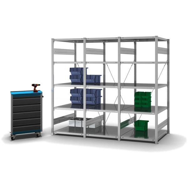 hofe Fachboden-Grundregal, 2000x800x750 mm, 5 Fachebenen, verzinkt, 230 kg Fachlast, 1600 kg Feldlast, einseitige Bedienung, HZG20807XM