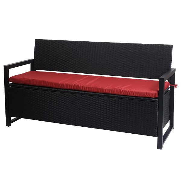 Mendler Poly-Rattan 3er Sitzbank HWC-F39, Gartenbank Truhenbank, Staufach Aufbewahrung Sitzkissen, anthrazit, Kissen bordeaux, 76582+76596