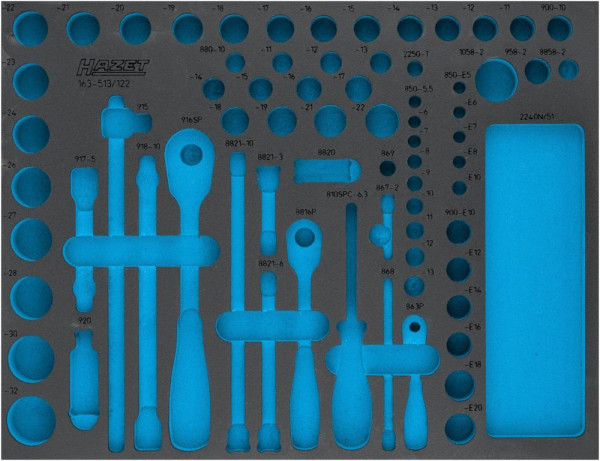 Hazet 2-Komponenten Weichschaum-Einlage, für163-513 Abmessungen / Länge: 519 mm x 392 mm Ordnungssystem Größe: 3/3+ (519 x 392 mm), 163-513L