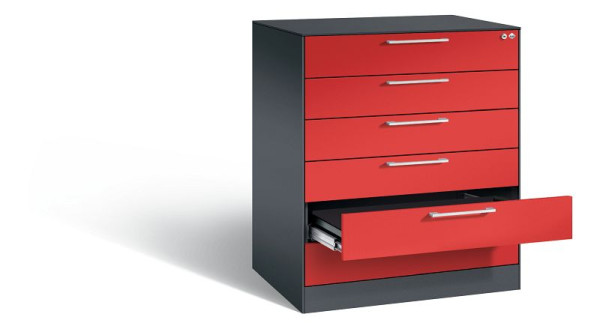 C+P Karteischrank Asisto, H1010xB800xT600mm, Farbe: Schwarzgrau / feuerrot, Bügelgriff, 146243-600 S10014