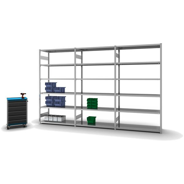 hofe Fachboden-Grundregal, 2500x500x1300 mm, 6 Fachebenen, verzinkt, 185 kg Fachlast, 1000 kg Feldlast, zweiseitige Bedienung, HZG25513AL