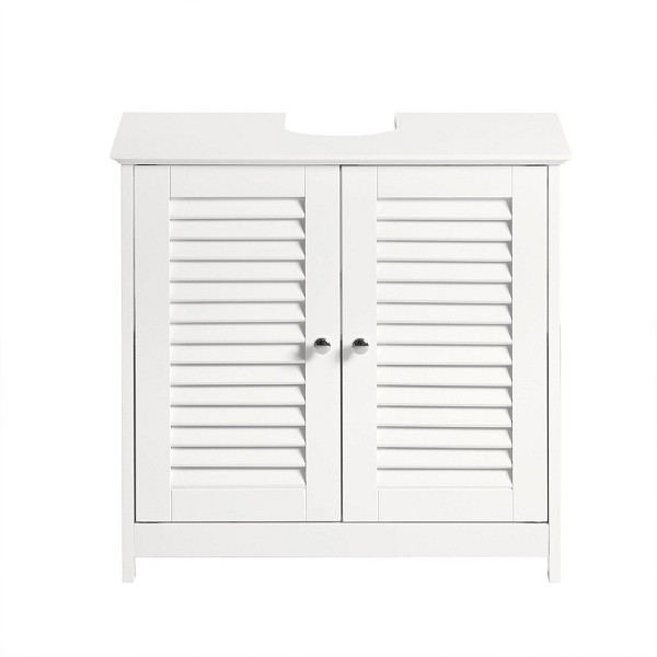 SoBuy Waschbeckenunterschrank mit zwei Türen Weiß 60x58x34 cm, Rustikal, FRG237-W