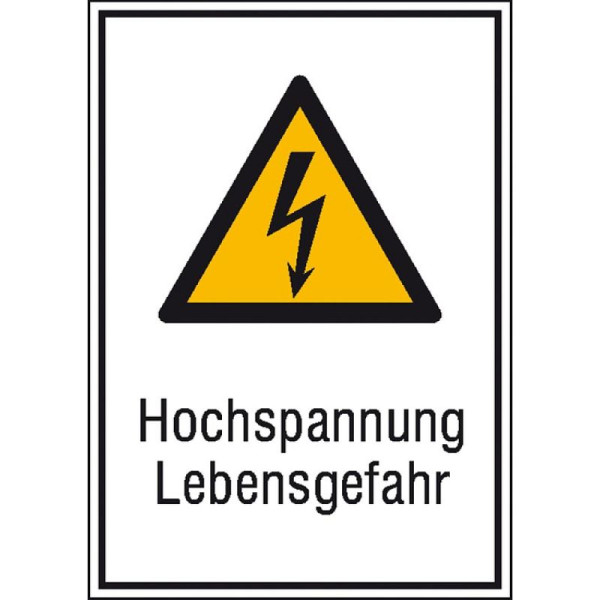 Stein HGS Elektrokennzeichnung/Kombischild mit Warnzeichen und Zusatztext, Hochspannung Lebensgefahr, 131 x 185 mm / Kunststoff, 43.0428