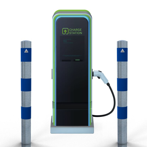 Stein HGS Absperrpoller als E-Ladesäulenschutz, Pfosten Ø 89 mm, blau, ohne Farbe, 63695.0004