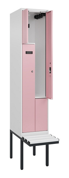 C+P Z-Spind Evolo PLUS, Bank, 2 Fächer, 2120x400x815mm, 9016/3015, Zylinderschloss, Material Sitzfläche Kunststoff, 0490437-122 S10099