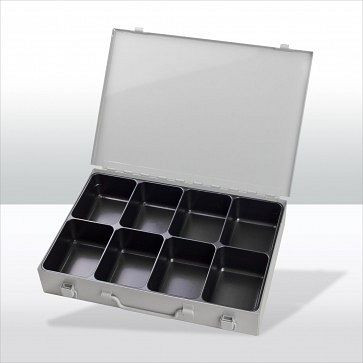 ADB Werkzeugkofferset mit 8-fach Einteiler, Außenmaße Koffer LxBxH: 33, 5x24x5 cm, Farbe: grau, RAL 7035, 88610
