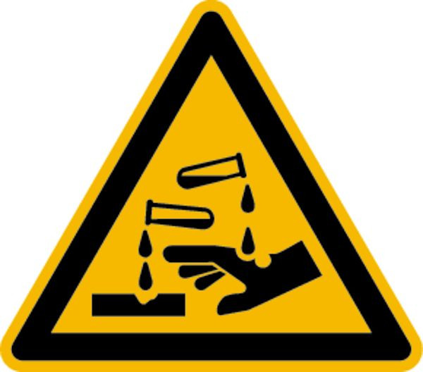 Schilder Klar Warnzeichen Warnung vor ätzenden Stoffen DIN EN ISO 7010-W023, 100 mm Folie selbstklebend, 1503/61