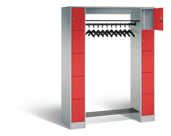 C+P Offene Garderobe Serie 8070, H1950xB1430xT480mm, Farbe: Weißaluminium / feuerrot, 80710-00 S10365