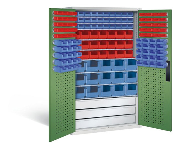 C+P Magazinschrank Serie 13, H1950xB1100xT535mm, Farbe: Lichtgrau / Resedagrün, Muldengriff, 130276-63 S10026