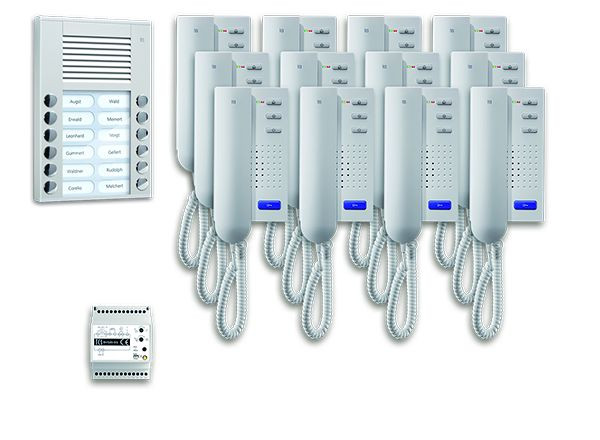 TCS Türkontrollsystem audio:pack AP für 12 Wohneinheiten, mit Außenstation PES 12 Klingeltasten, 12x Türtelefon ISH3030, Steuergerät BVS20, PPA12-EN/02