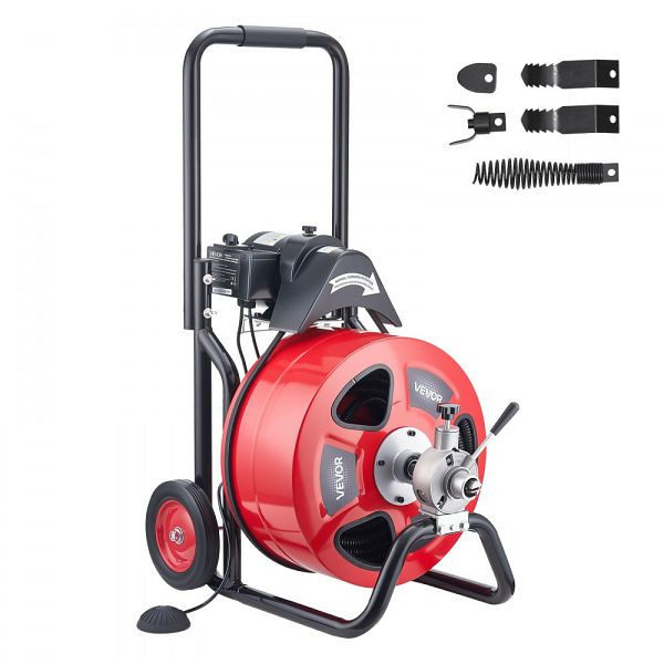 VEVOR Rohrreinigungsmaschine mit Automatikvorschub, 30m x 19mm Spirale, Elektr. Reiniger für 100-200mm Rohre, inkl. Rollen, ZDJJKLSGDSTJZL4U4002V2