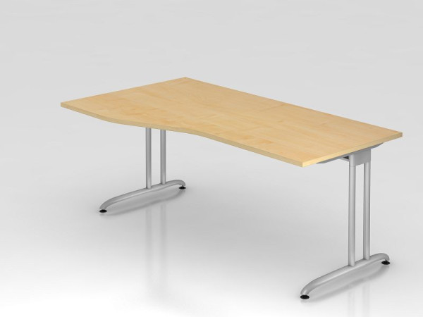 Hammerbacher Schreibtisch C-Fuß 180x100/80cm Ahorn, horizontale Kabelwanne, Arbeitshöhe 72 cm, VBS18/3/S