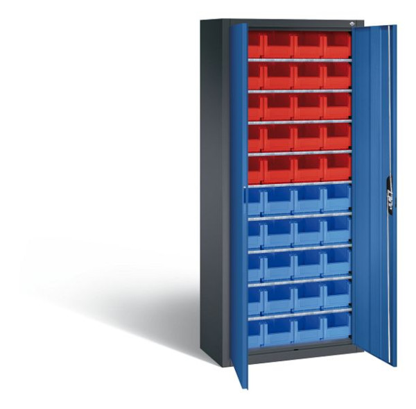 C+P Magazinschrank Serie 13, H1690xB700xT300mm, Farbe: Schwarzgrau / Enzianblau, Muldengriff, 133413-22 S10111