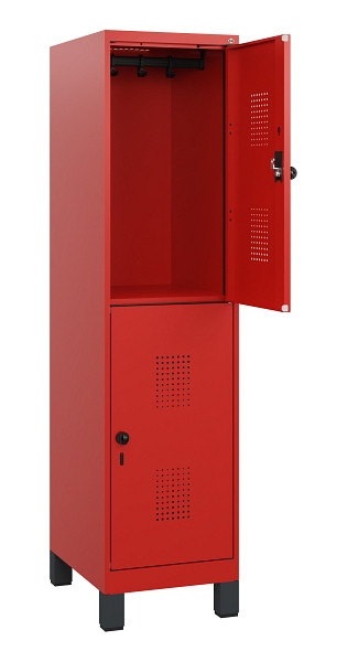C+P Doppelstöckiger Spind Evolo PLUS, Füße, 2 Fächer, 1630x400x500mm, 3020/3020, Drehriegel, 0493105-12 S10034