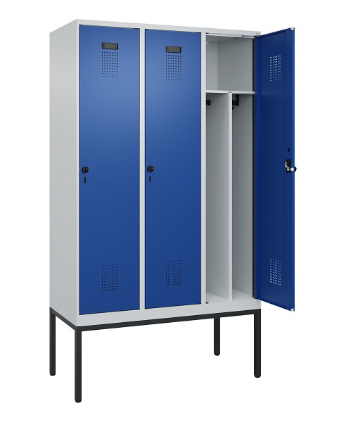 C+P Spind Evolo PLUS, Gestell, 3 Abteile, 2120x1200x500mm, 7035/5010, Verschluss Drehriegel, 0490307-32F S10006