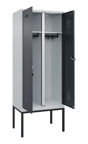 C+P Schwarz-Weiß-Spind Evolo PLUS, Gestell, 2 Abteile, 2120x800x500mm, 7035/7016, Drehriegel, 0490327-22 S10012
