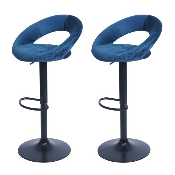 Mendler 2er-Set Barhocker HWC-F46, Barstuhl Tresenhocker Bistrohocker, Gestell schwarz, Samt, petrol, 69707
