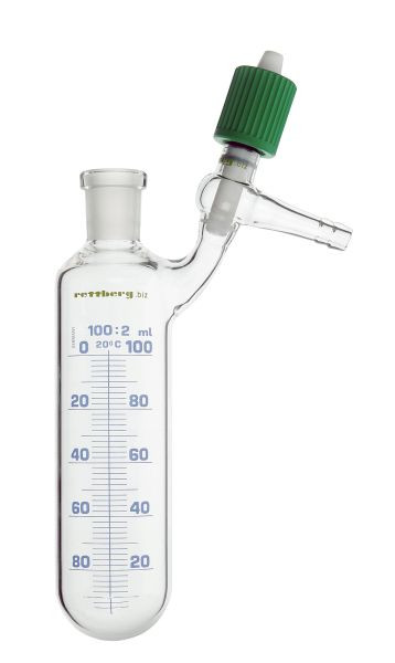Rettberg Schlenkrohr, 100 ml, Hülse NS 14,5/23, seitlichem HV-PTFE-Ventil 0 - 8 mm, graduiert, 107000163