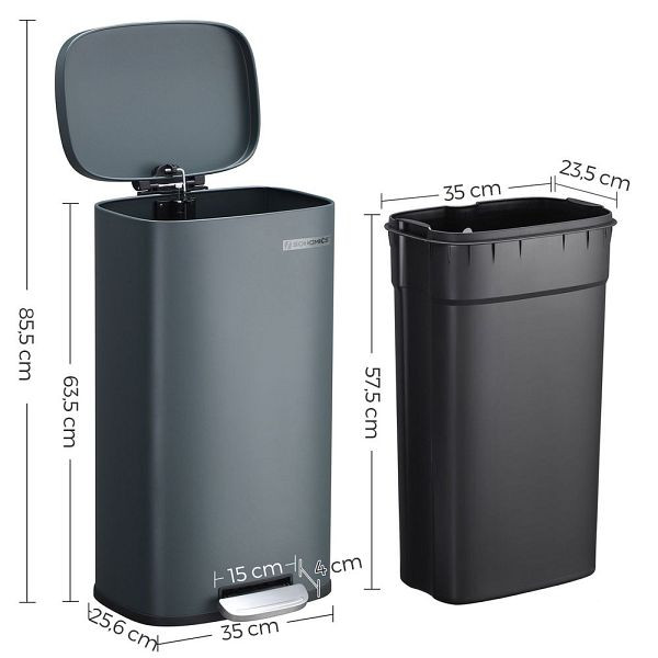 SONGMICS Mülleimer 30 L Rauchgrau, LTB03GS, 6955880305827