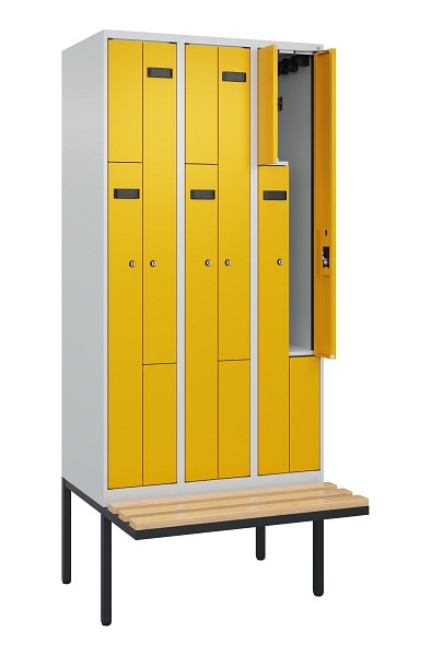 C+P Z-Spind Evolo PLUS, Bank, 6 Fächer, 2120x900x815mm, 7035/1004, Zylinderschloss, Sitzfläche Holz, 0490437-306 S10023