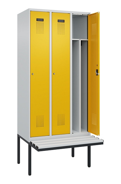 C+P Spind Evolo PLUS, 3 Abteile, 2120x900x815mm, 7035/1004, Haken 4, Zylinderschloss, Material Sitzfläche Kunststoff, 0490407-30F S10081