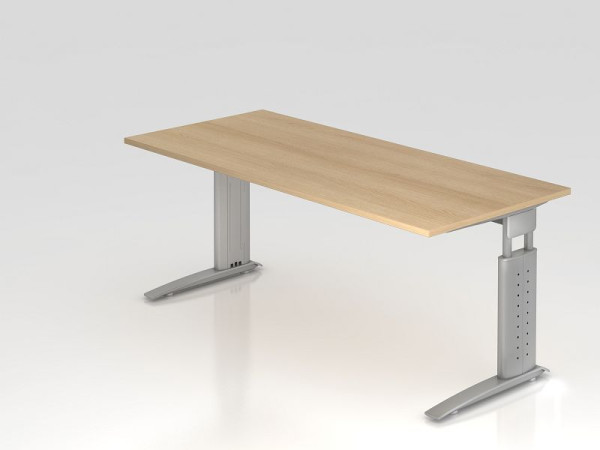 Hammerbacher Schreibtisch C-Fuß 180x80cm Eiche/Silber, Arbeitshöhe 68-86 cm einstellbar, VUS19/E/S