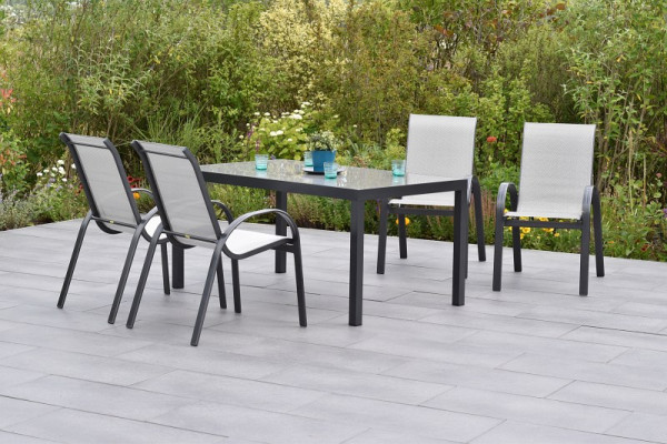 Merxx Amalfi Set 5-teilig, 4 Amalfi Stapelsessel, 1 Tisch, 150 x 90 cm, Graphit/diamantbraun, 50699-330