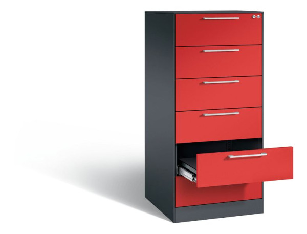 C+P Karteischrank Asisto, H1310xB562xT600mm, Farbe: Schwarzgrau / feuerrot, Bügelgriff, 146224-622 S10096