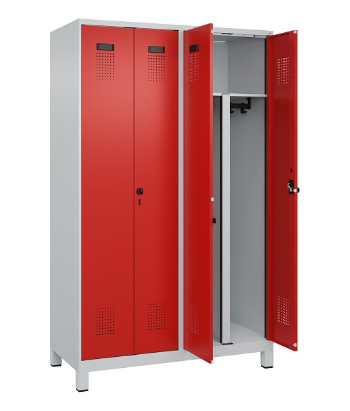 C+P PSA Schwarz-Weiß-Spind Evolo PLUS, mit Füßen, 4 Abteile, 1950x1200x500mm, 7, Frontfarbe RAL 3020 Verkehrsrot, Drehriegel, 049012-40P S10005