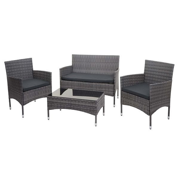 Mendler Poly-Rattan Garnitur HWC-F55, Balkon-/Garten-/Lounge-Set Sofa Sitzgruppe, grau, Kissen dunkelgrau, 76117