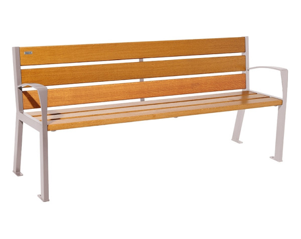 Procity Sitzbank Silaos 6 Holzlatten, 1800 mm, Mit Armlehne, Holz & Stahl, helle Eiche/RAL 7044, 209612.7044.CHEC