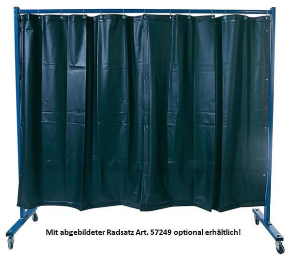 ELMAG Schweißerschutzwand 1-teilig, mit Folienvorhang S9, dunkelgrün, matt, DIN EN 1598, Breite: 2, 1m, Höhe: 1,83m, Bodenfreiheit: 165 mm, 57251