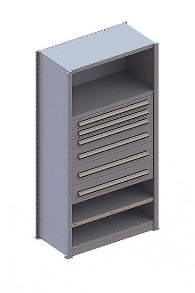 Meta CLIP GR Modul 2000x1000x500 mm, RAL 7035, 4 Böden, 2 Schubladen 100mm, 3 Schubladen 200mm, 20098996