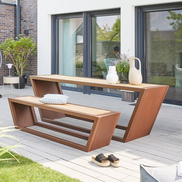 HOME DELUXE Sitzgarnitur aus Stahl KOBON Braun, 1 x Bank + 1 x Tisch, 73254