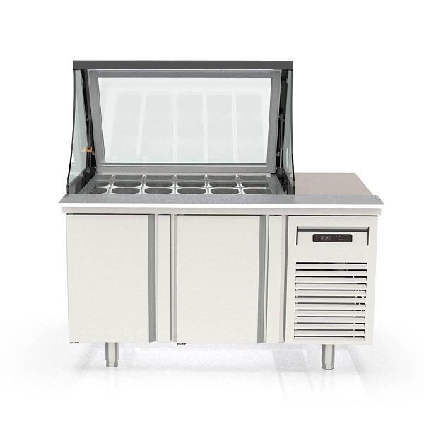 Vaiotec TOPLINE Zubereitungstisch 800 / 2-fach mit Türen, Glasklappdeckel, GN 1/6, EN 60x40, Breite: 1495 mm, 11609