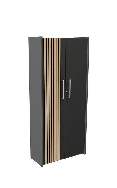 Kerkmann Oxford Einzelregal breit mit Flügeltüren, B800 x T380 x H 1830 mm, Regal 5 Ordnerhöhen, in 5 OH, Anthrazit/Eiche hell, 13000335