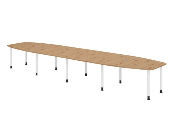 Hammerbacher Konferenztisch KT52C, 520 x 130 cm, Platte: Asteiche, 25mm dick, Zehn-Fuß-Gestell Weiß, Rundrohr 6 cm, Arbeitshöhe 72-74 cm, VKT52C/R/W