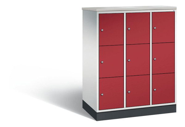 C+P Schließfachschrank Intro, 9 Fächer, H1255xB920xT490mm, Grau/Rubinrot/DBS Hellgrau, 8573-301 S10413