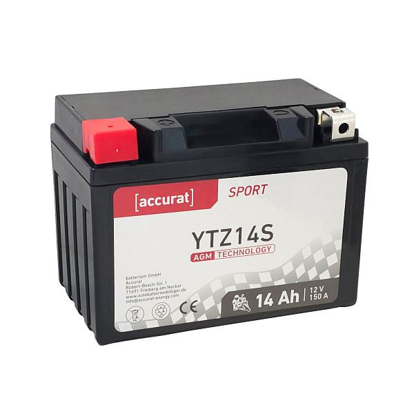 Accurat Sport AGM YTZ14S Motorradbatterie 14Ah 12V 150A, MBA-YTZ14S
