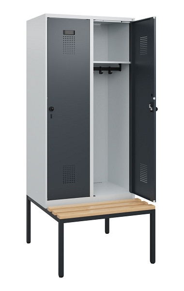 C+P Spind Evolo PLUS, 2 Abteile, 1950x800x815mm, 7035/7016, Drehriegel, Sitzfläche Buche-Hartholz, Sitzbank, 0490505-22 S10012
