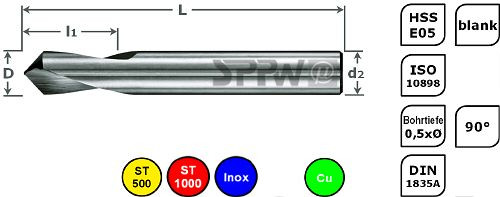 SPPW NC-Anbohrer HSS-E05 90° ISO L: 131x40 - Ø19,05 (3/4''), 1233701905