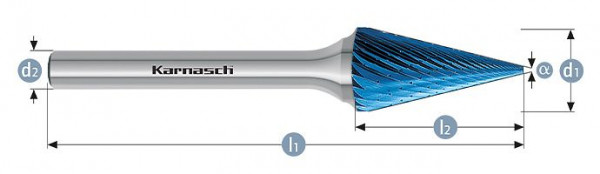 Karnasch Hartmetall-Frässtift Blue-Tec beschichtet SKM/ HP-1 d1=6 / l2=12 / d2=3 / l1=48mm, VE: 4 Stück, 115097025